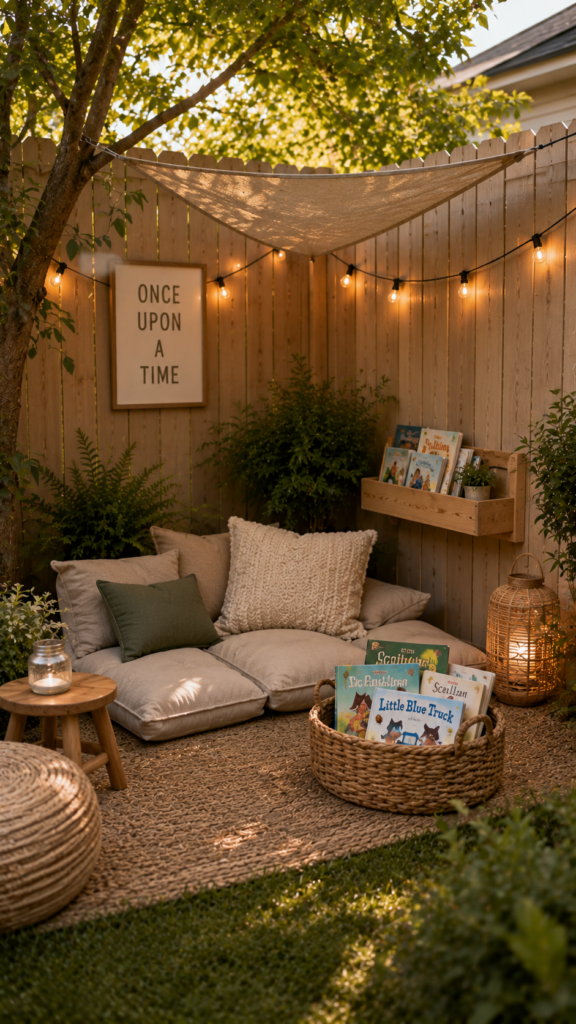 Cozy reading nook under the trees