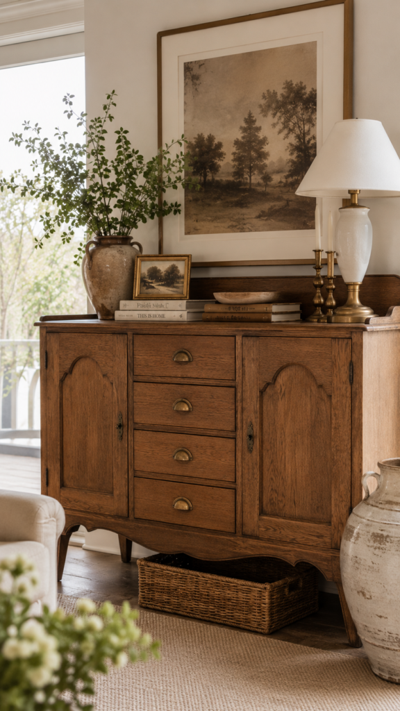 Cozy rustic living space vignette
