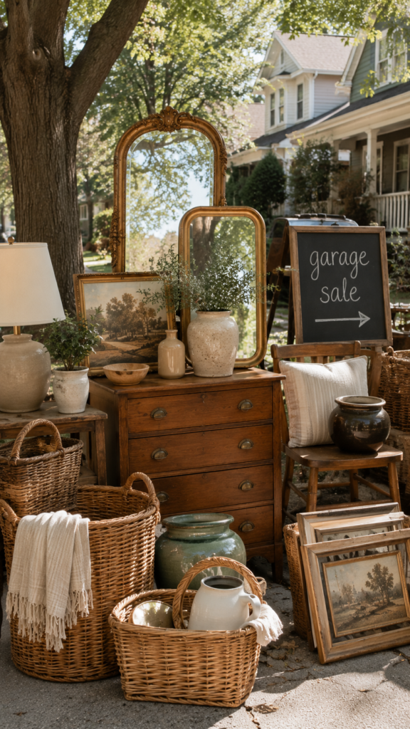 Cozy vintage garage sale setup