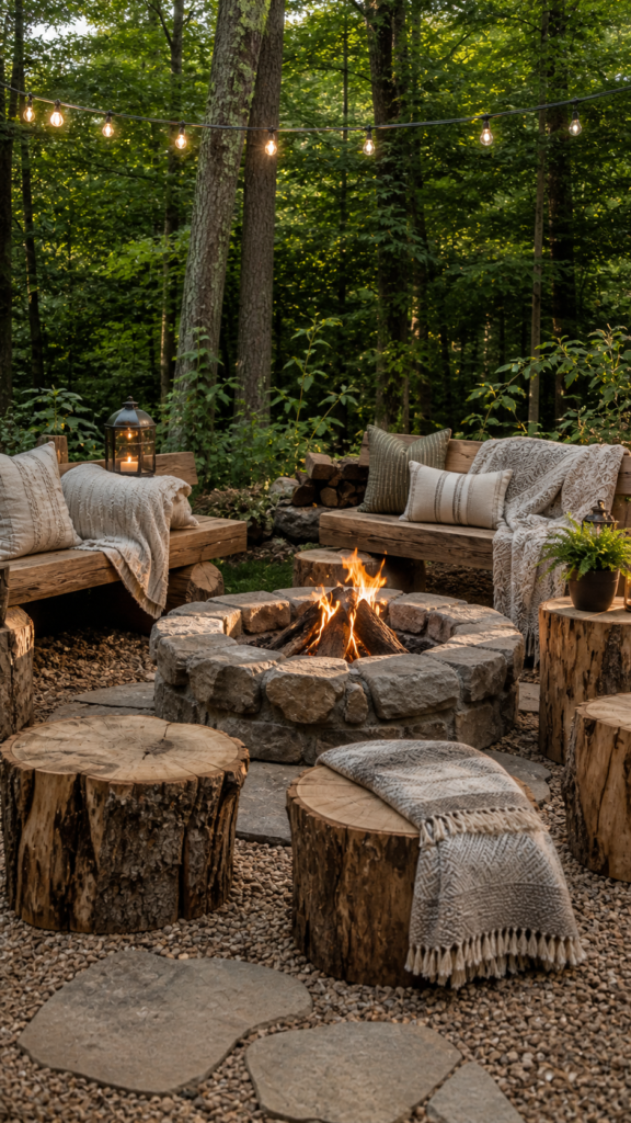 Cozy woodland fire pit retreat