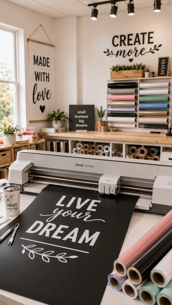 Creative workspace with cutting machine