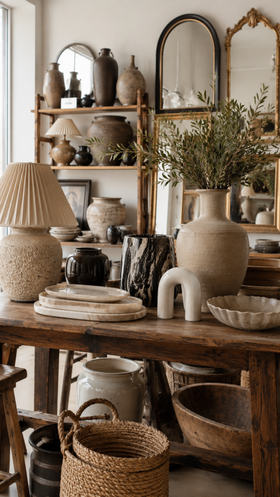 Curated rustic home decor vignette