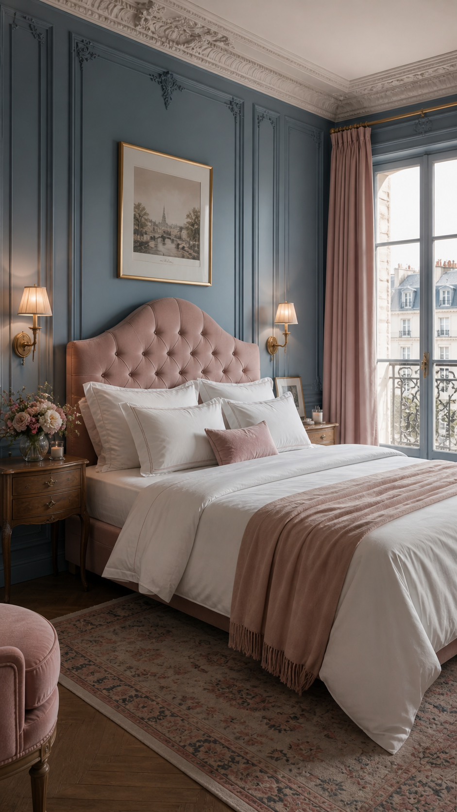 Elegant Parisian bedroom with soft accents