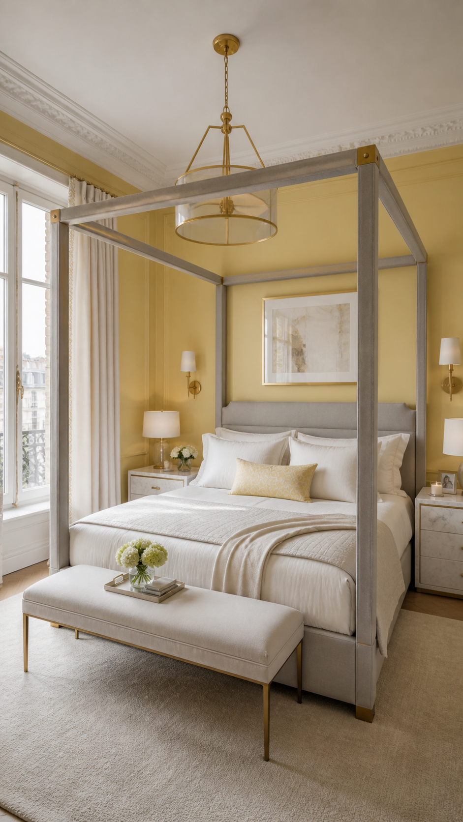 Elegant bedroom with warm, soft tones