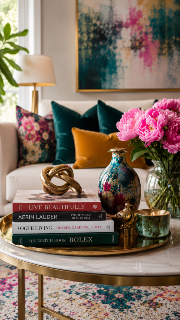 Elegant coffee table vignette with accessories