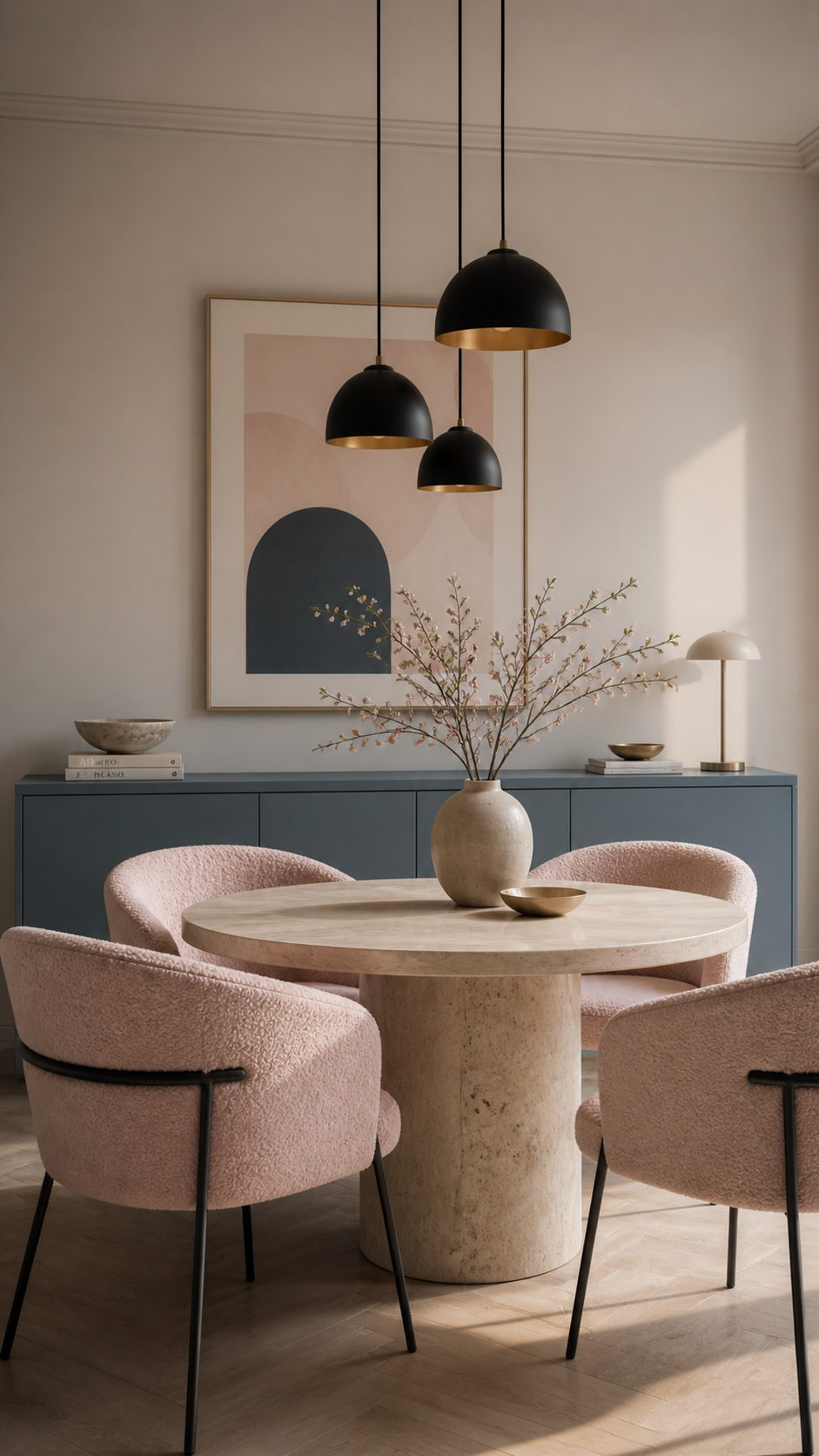Elegant dining room with blush accents