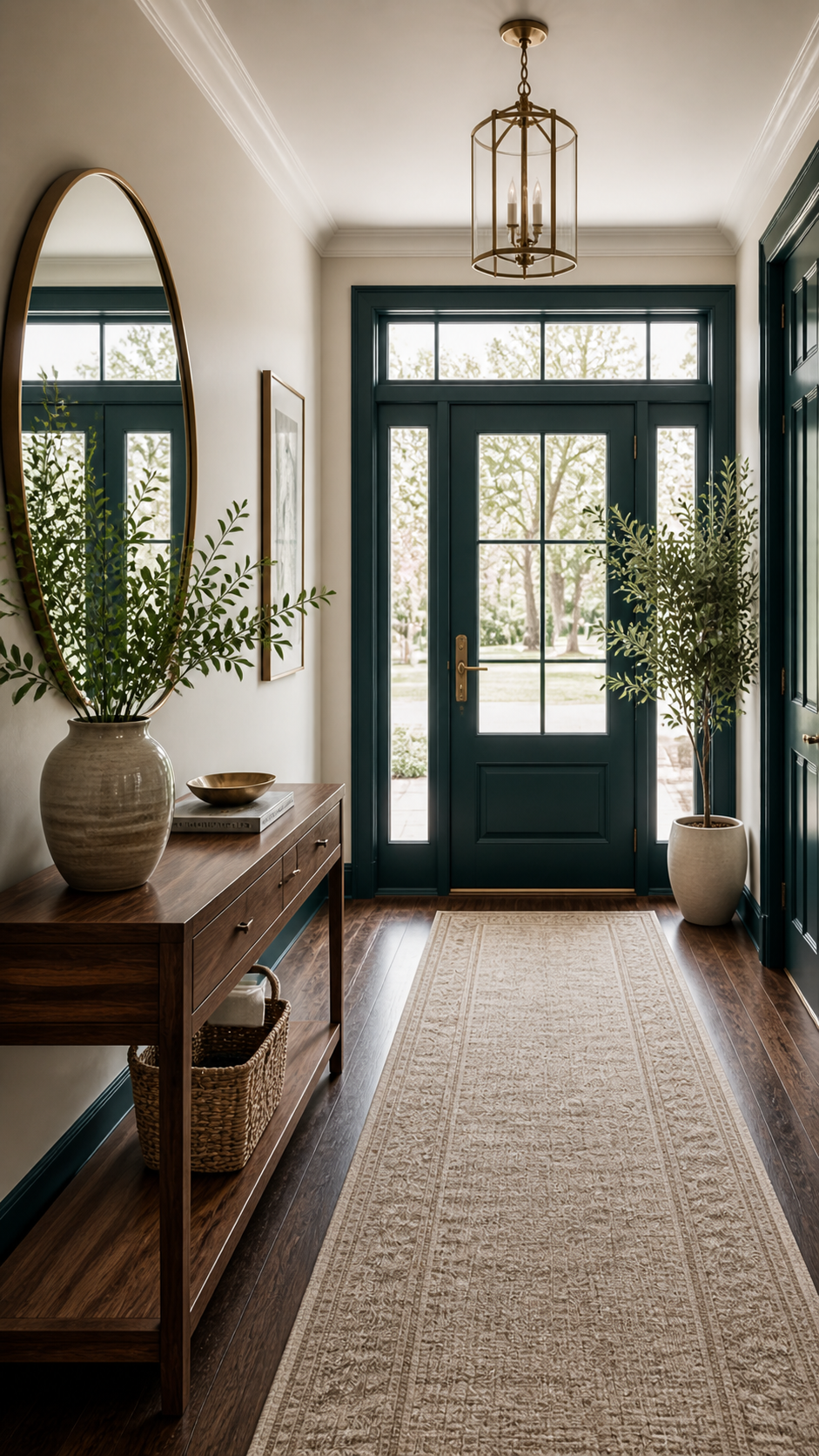 Elegant foyer with brass accents