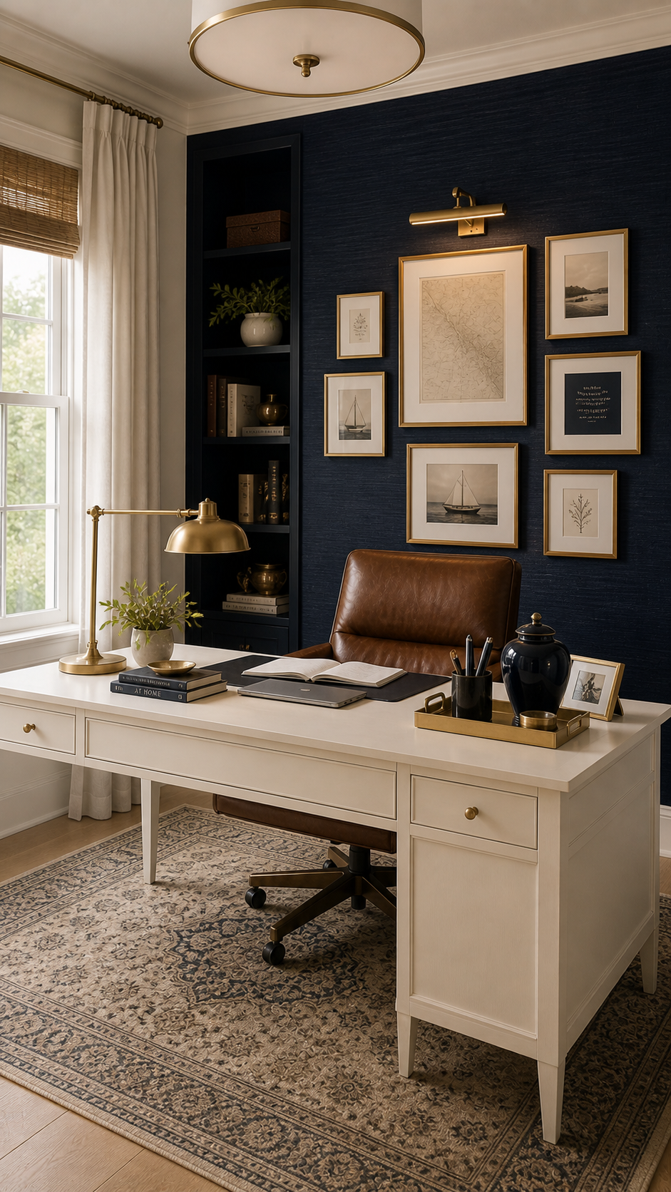 Elegant home office with warm accents