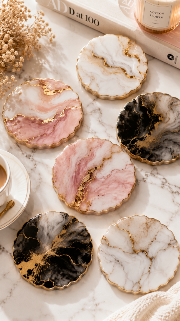 Elegant marble tabletop with chic accessories
