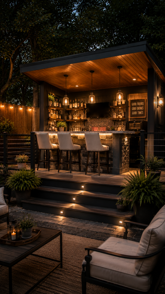 Elevated Backyard Pub Shed Retreat