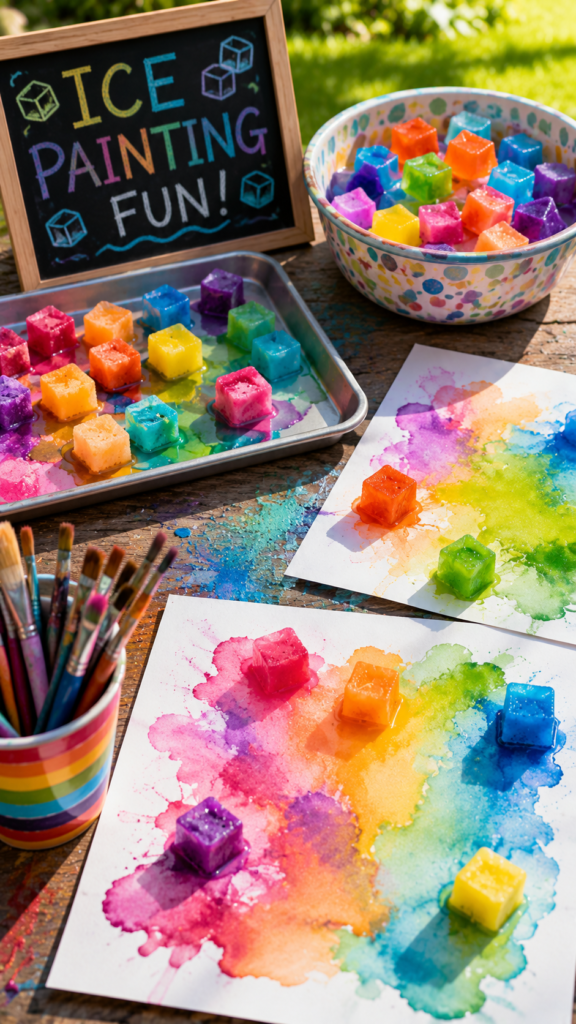 Ice painting fun on a sunny day