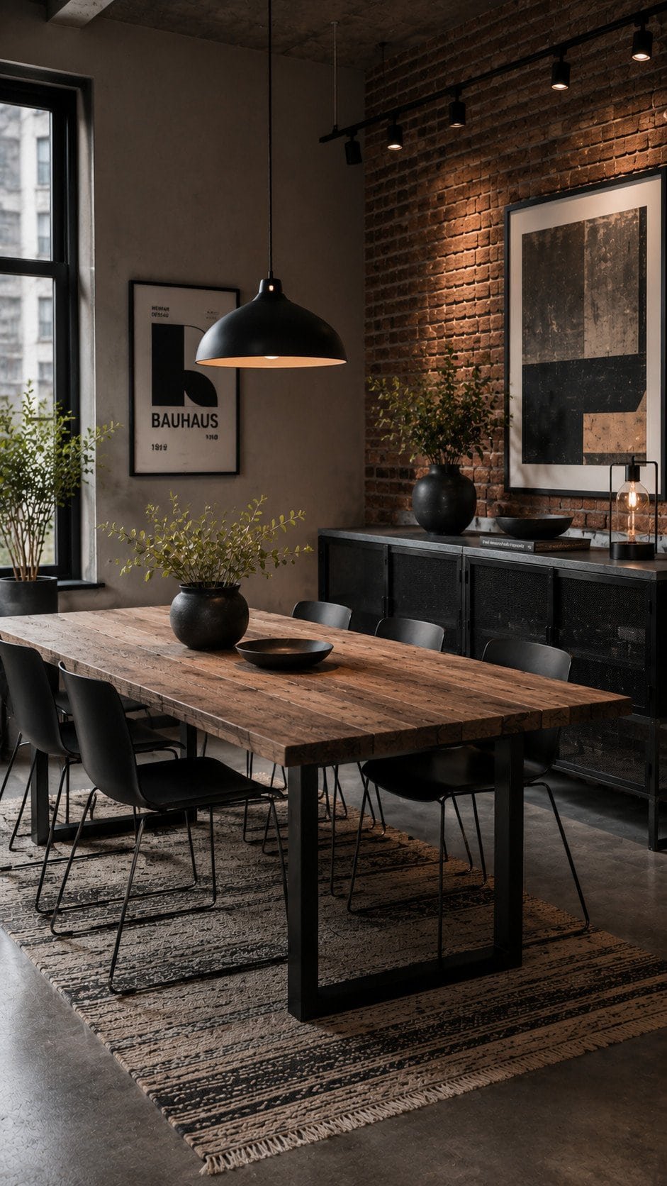 Industrial loft dining room ambiance