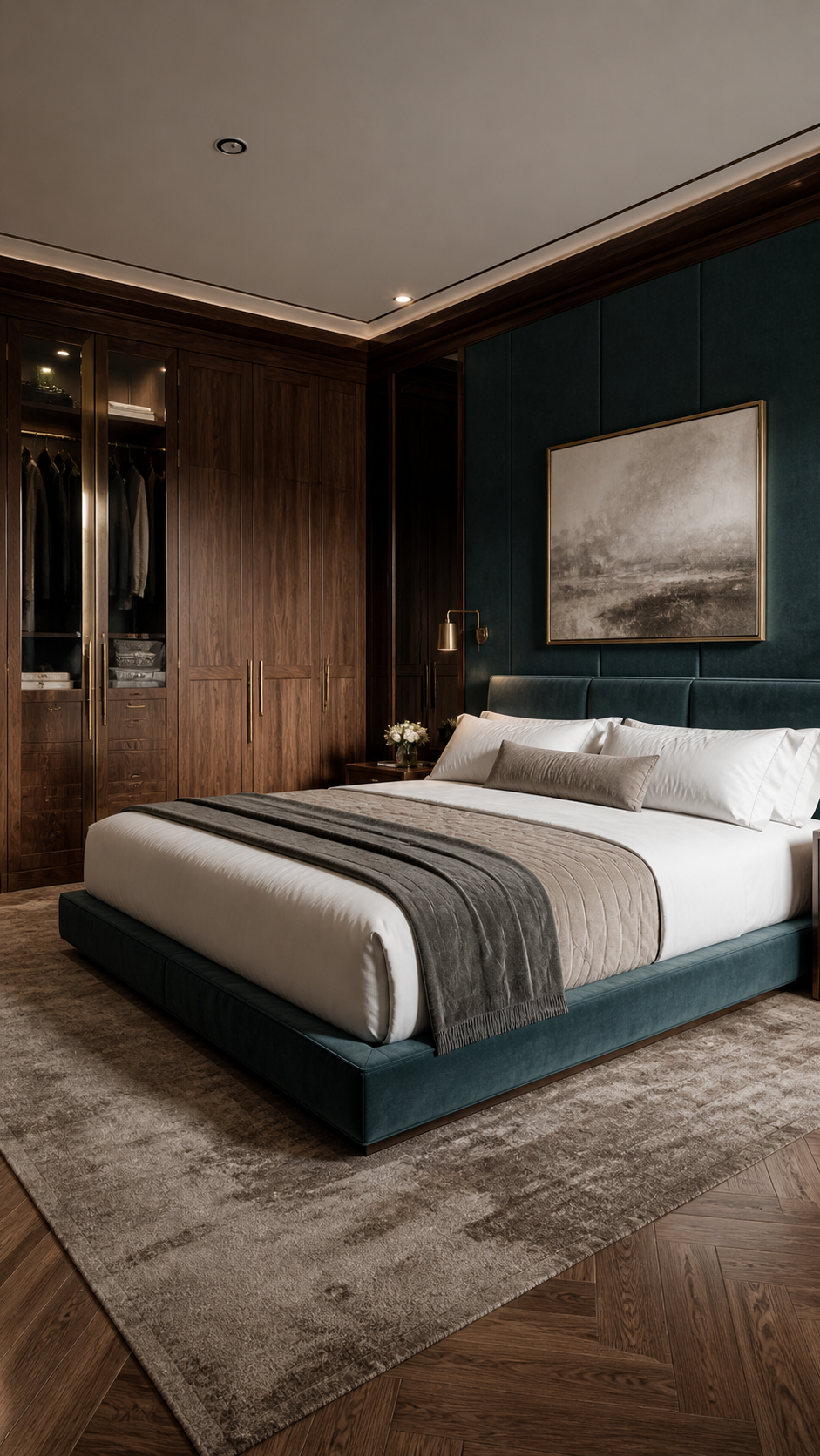 Luxurious modern bedroom with warm tones