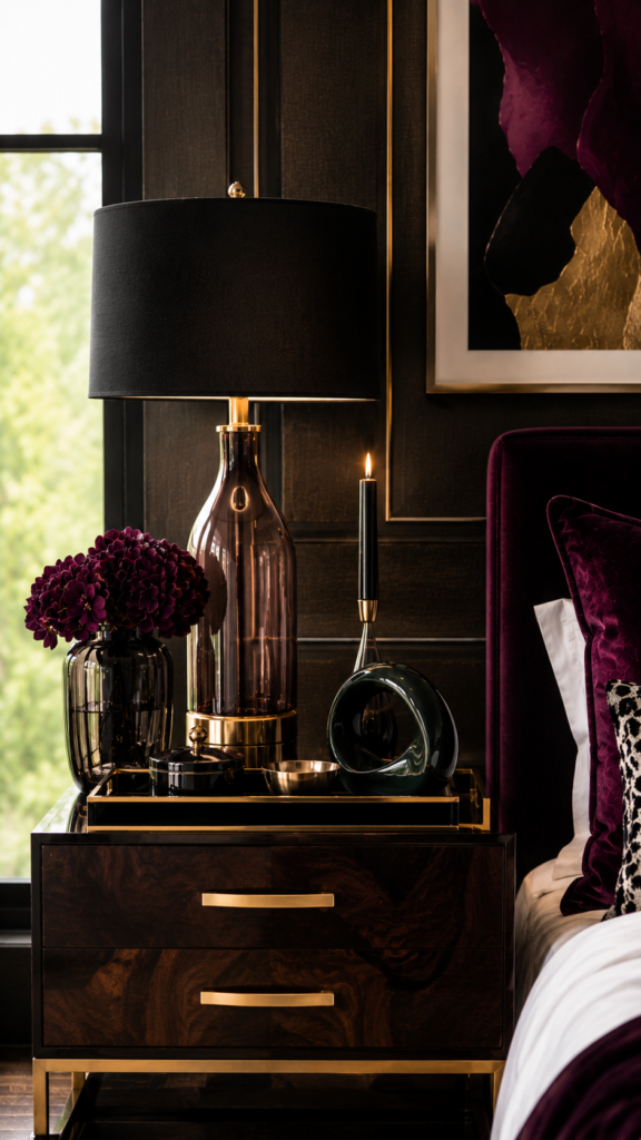 Elegant bedside ambiance with gold accents