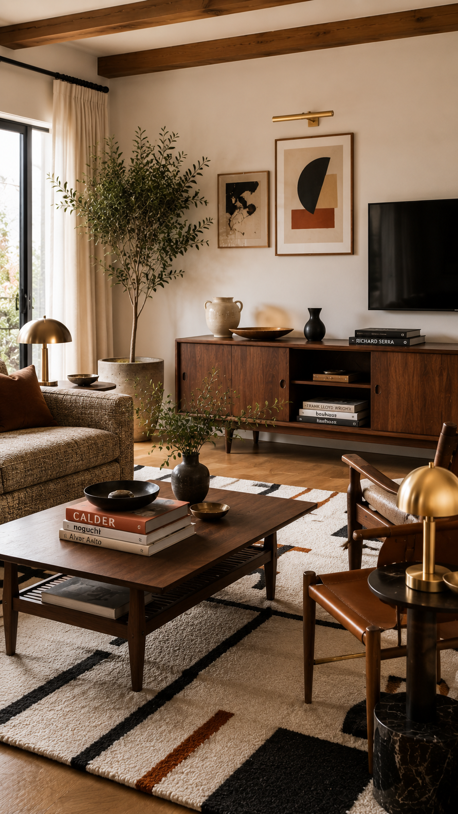 Mid-century modern living room ambiance