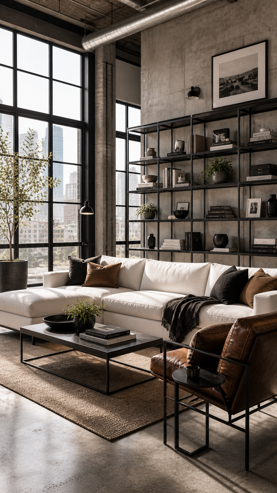 Modern industrial loft living room