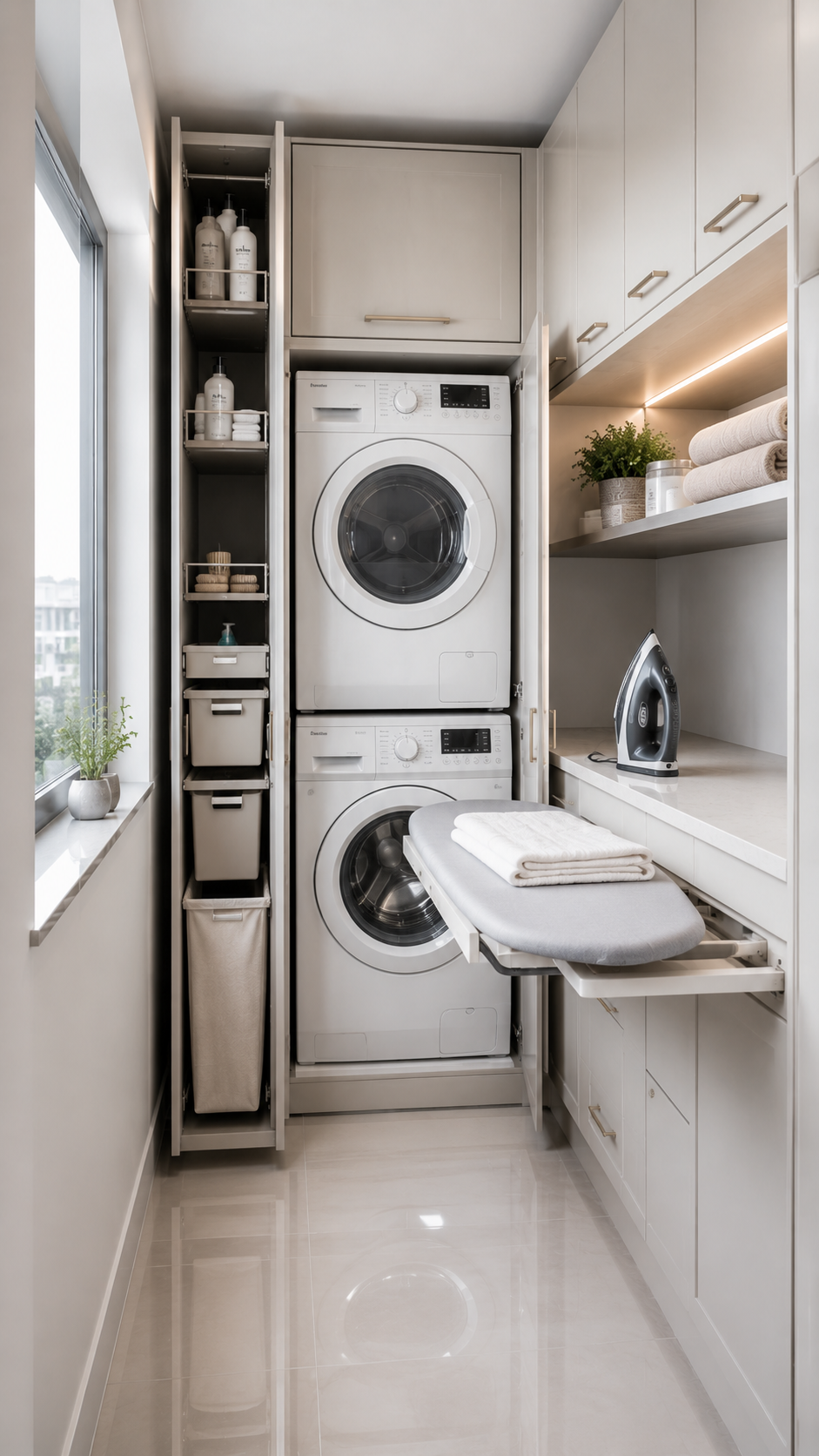 Modern laundry room with sleek storage
