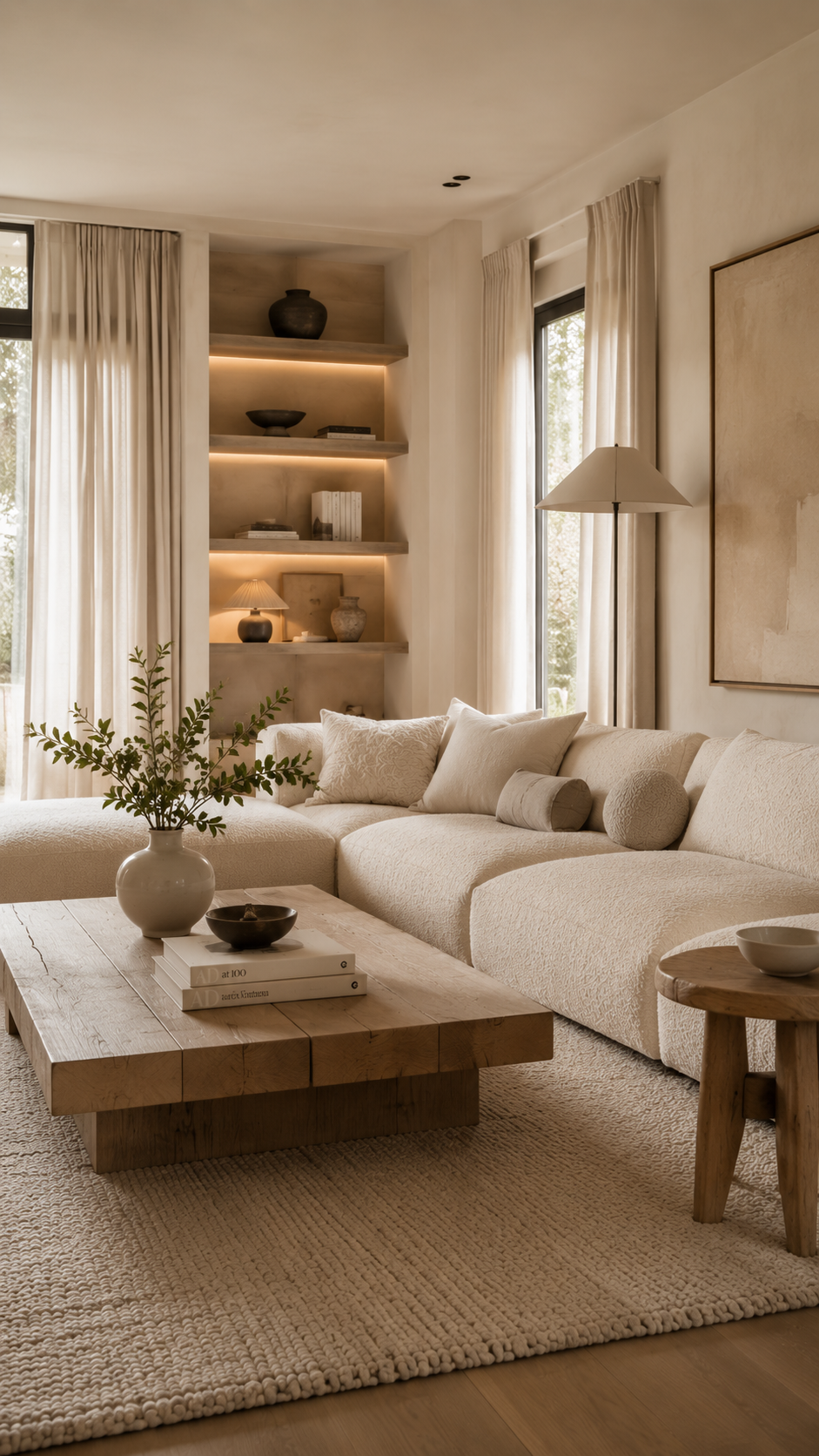 Serene modern living room with textures