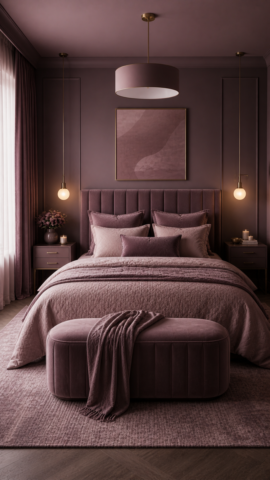 Modern mauve-toned bedroom retreat