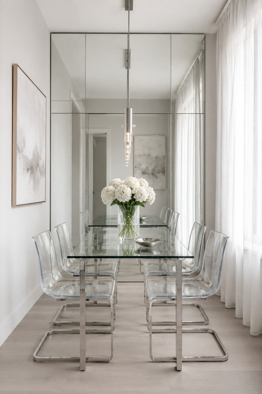 Modern minimalist dining with glass elements