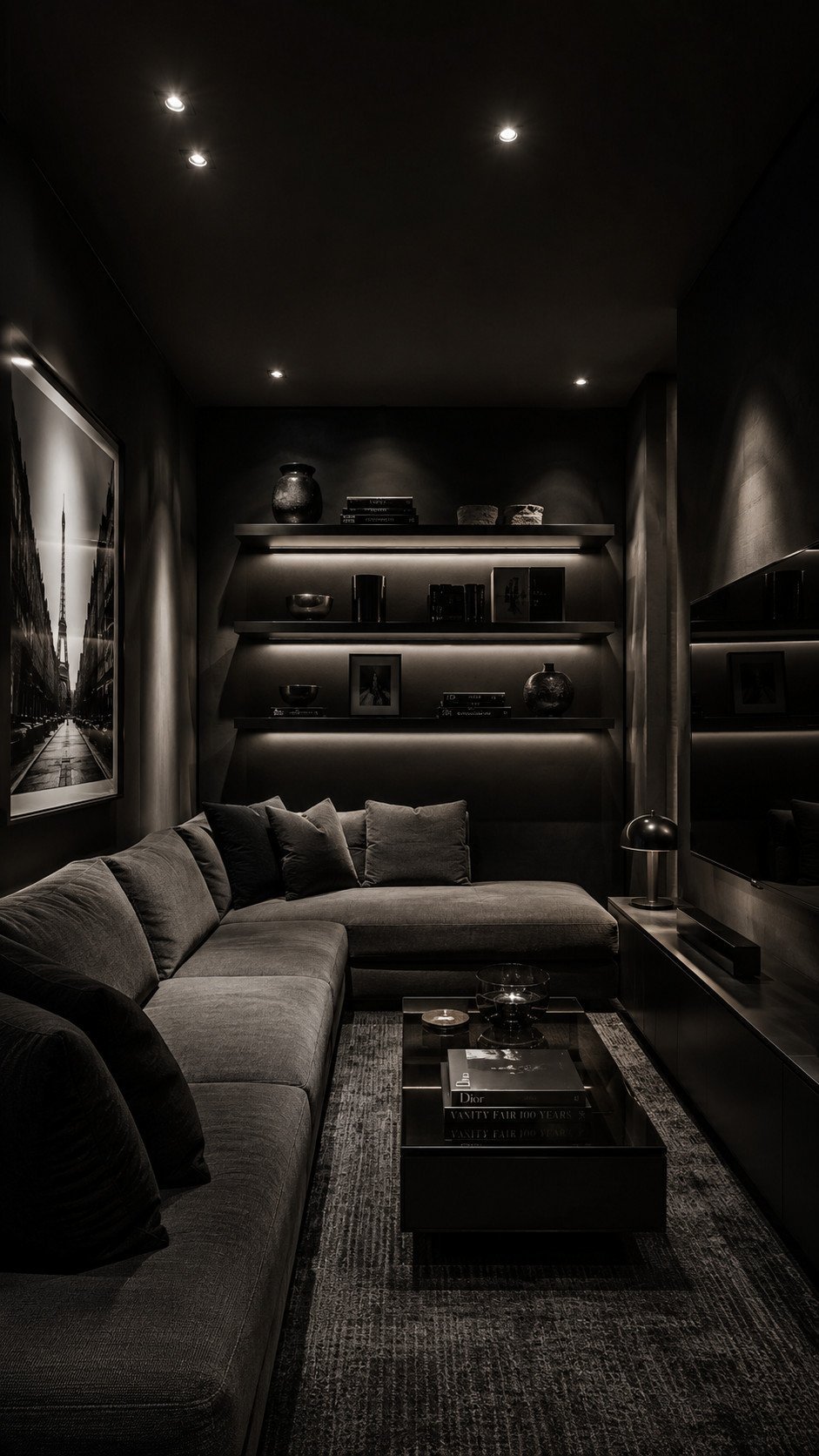Modern minimalist living room with luxe accents
