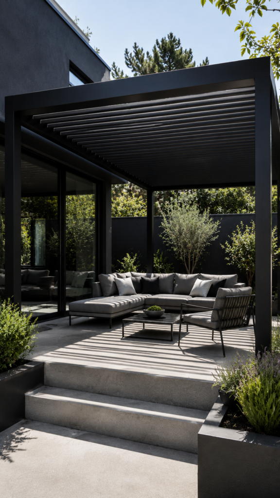 Modern minimalist patio with pergola