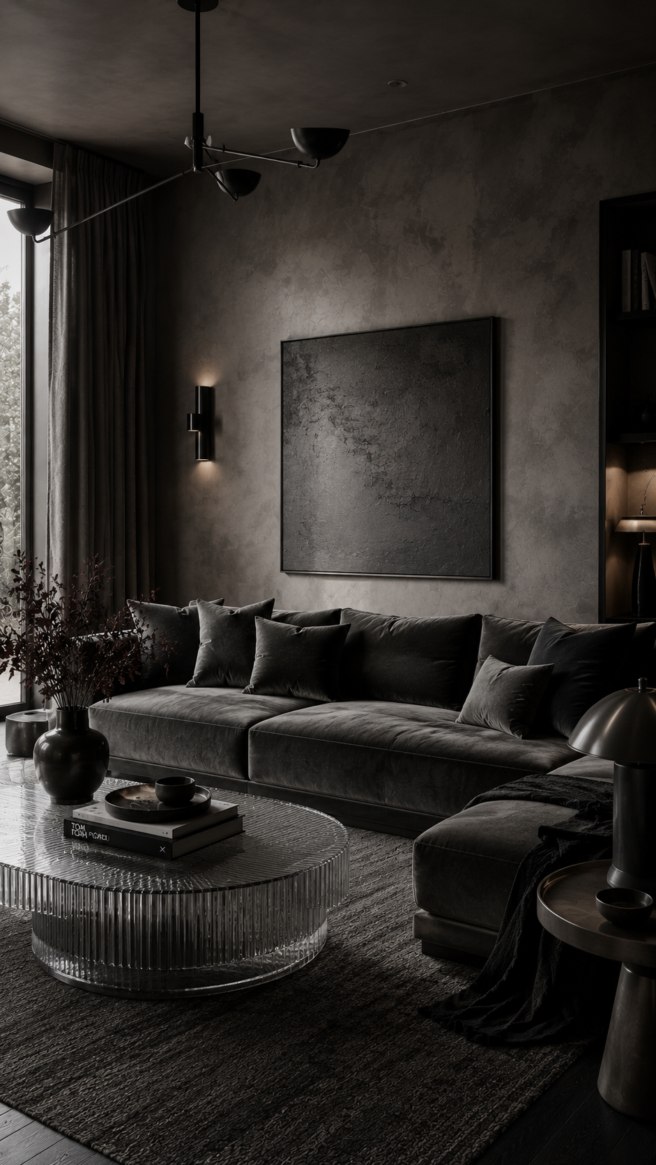 Moody minimalist living room interior