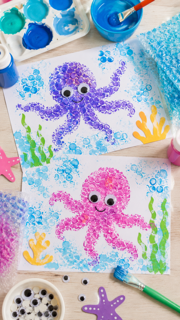 Ocean-themed craft fun with bubble wrap