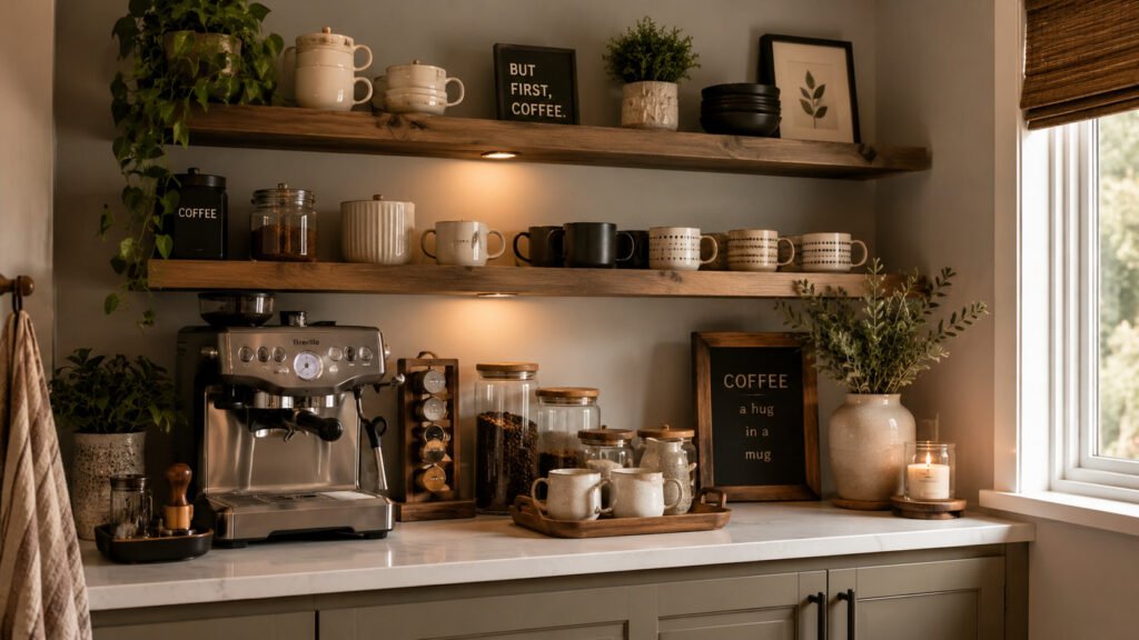 Cozy coffee station with rustic charm