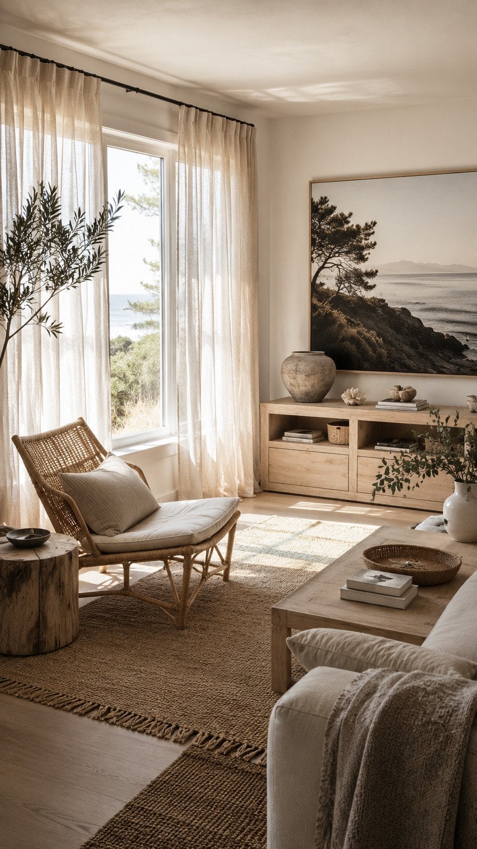 Serene coastal living room interior