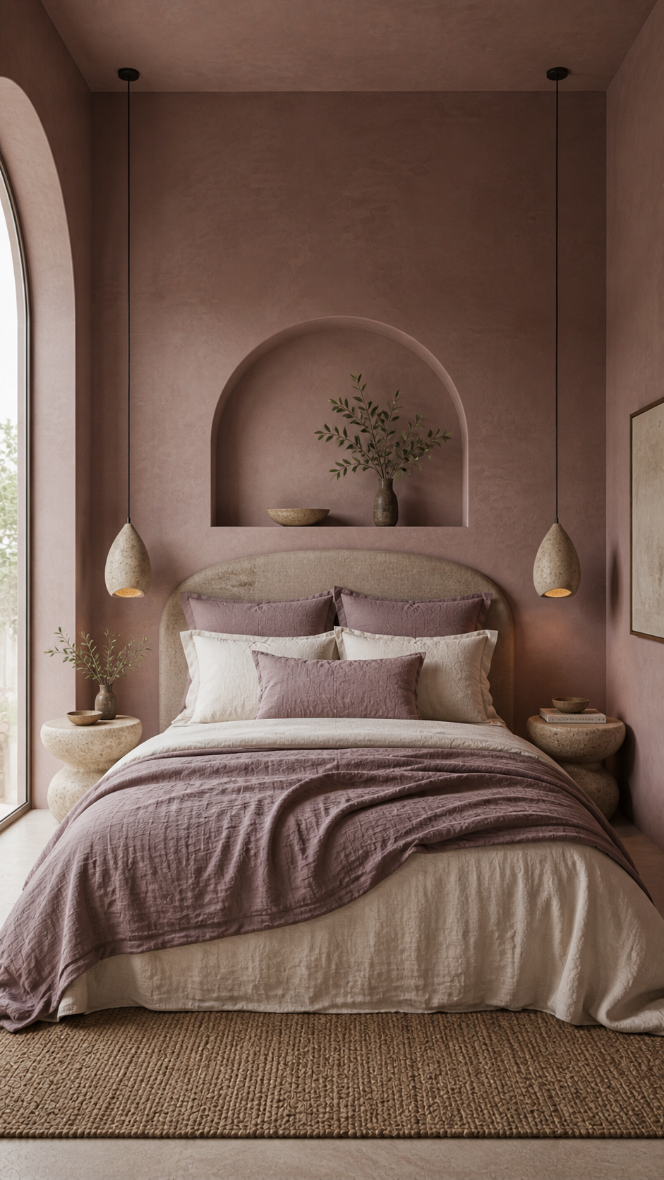 Serene minimalist bedroom with natural textures