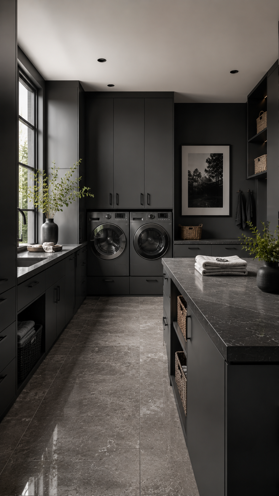 Sleek modern laundry and mudroom design
