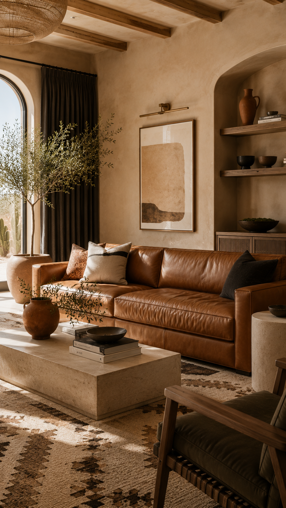 Sunlit rustic living room retreat