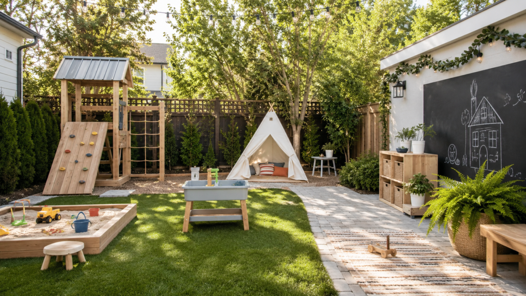 Sunny backyard play area for kids