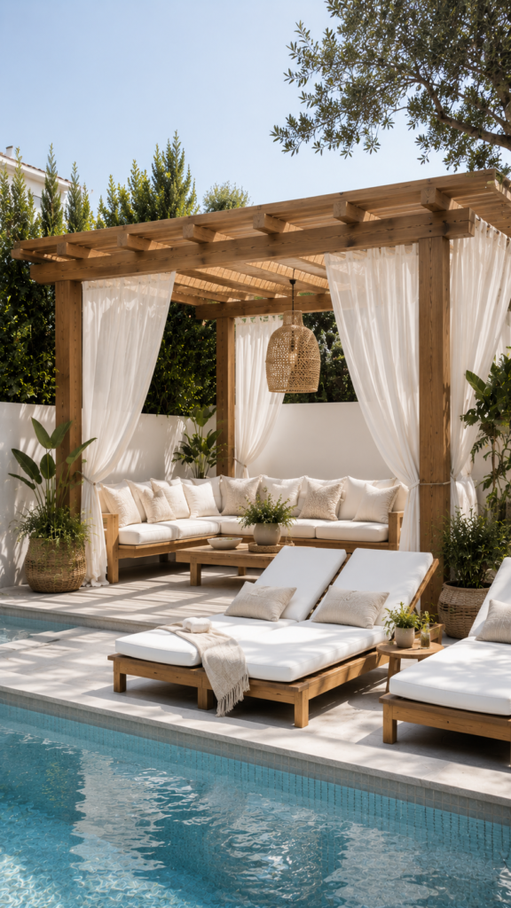 Sunny poolside retreat with cabana