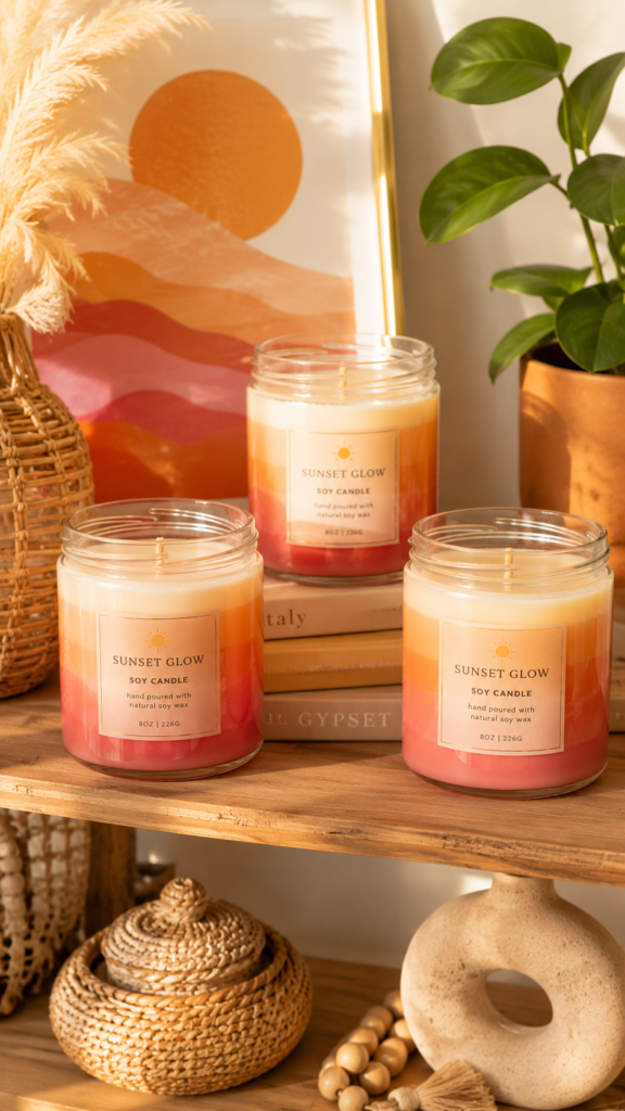Sunset glow candles in cozy decor