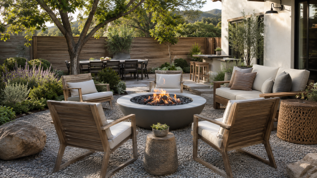 Tranquil rustic outdoor lounge retreat