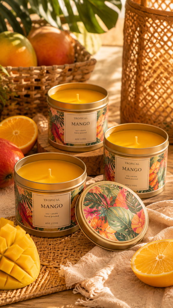 Tropical candle and fruit still life