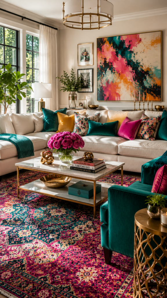 Vibrant bohemian living room design