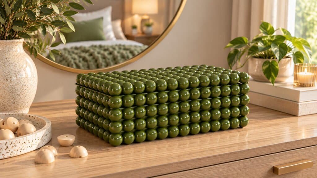 Glossy Green Beaded Box Vignette